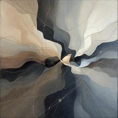 The primary subject of the image is a large, detailed drawing of a cityscape. The drawing features a mix of black and white colors, giving it a somewhat moody atmosphere. The setting is a city street, with a focus on the buildings and infrastructure. The visual style of the drawing is reminiscent of a painting, with a strong emphasis on the lines and shapes that make up the cityscape.